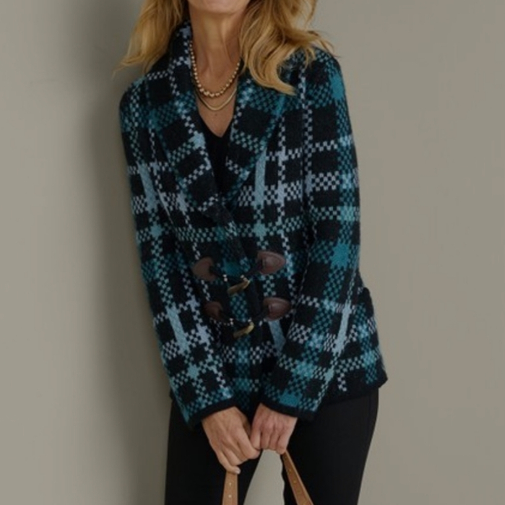 Soft Surroundings Alpine Plaid Sweater Coat